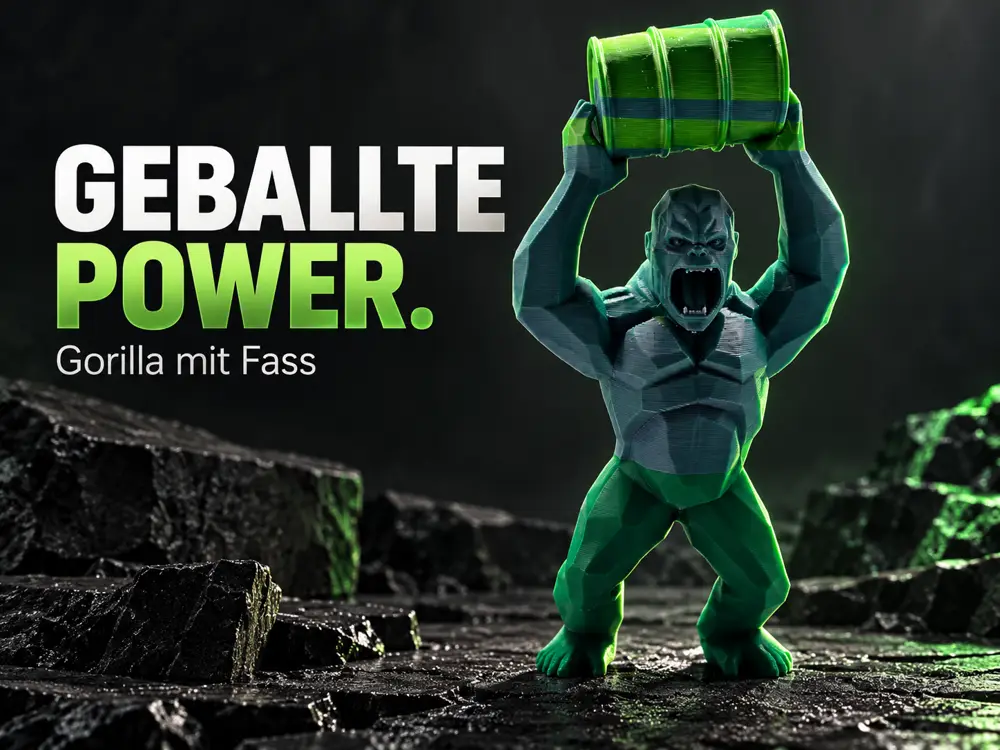 Gorilla mit Fass – Kraftvolle Low-Poly-Dekofigur