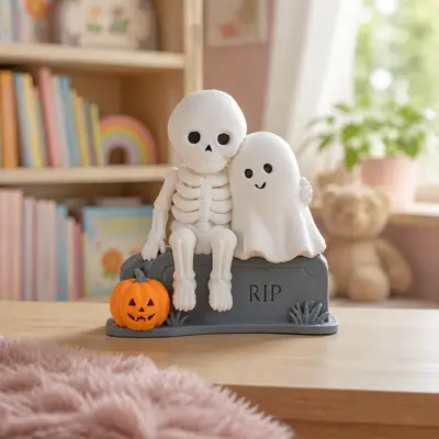 Cute Skeleton & Ghost – Halloween Figurine