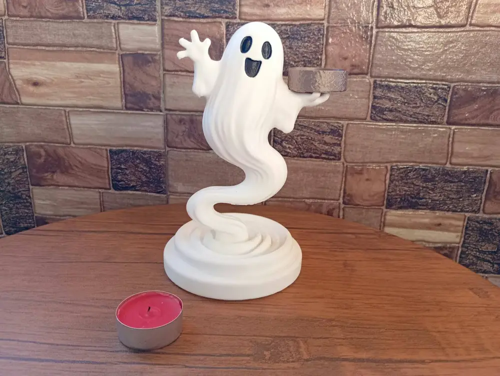 👻 3D Printed Cute Ghost Tea Light Holder with Hidden Storage