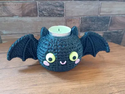 🦇 Cute Crochet Bat Tea Light Holder