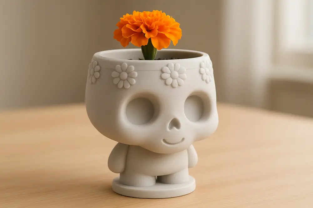 Chibi Skull Planter with Marigold