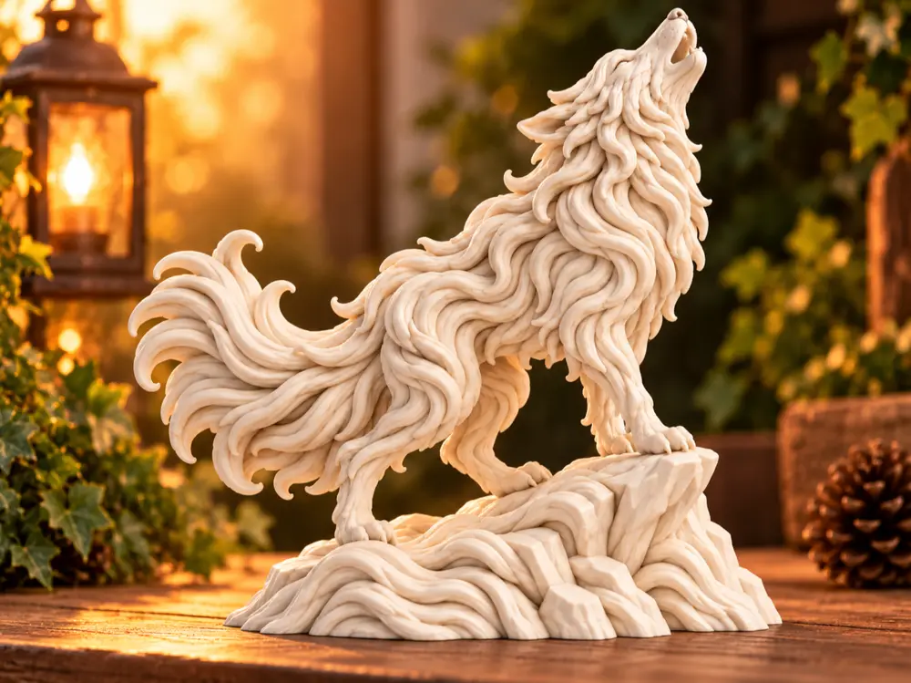 Majestic Strata Wolf | Howling Detailed Sculpture