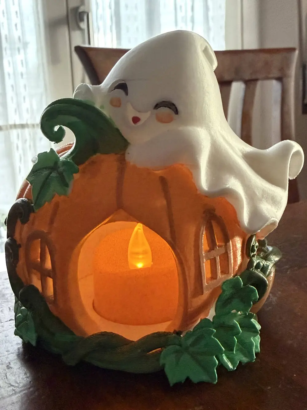 Ghost Pumpkin LED Tealight Holder