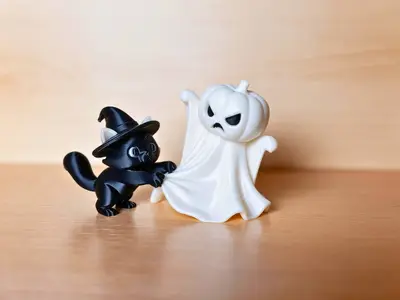 Cat vs Ghost Pumpkin