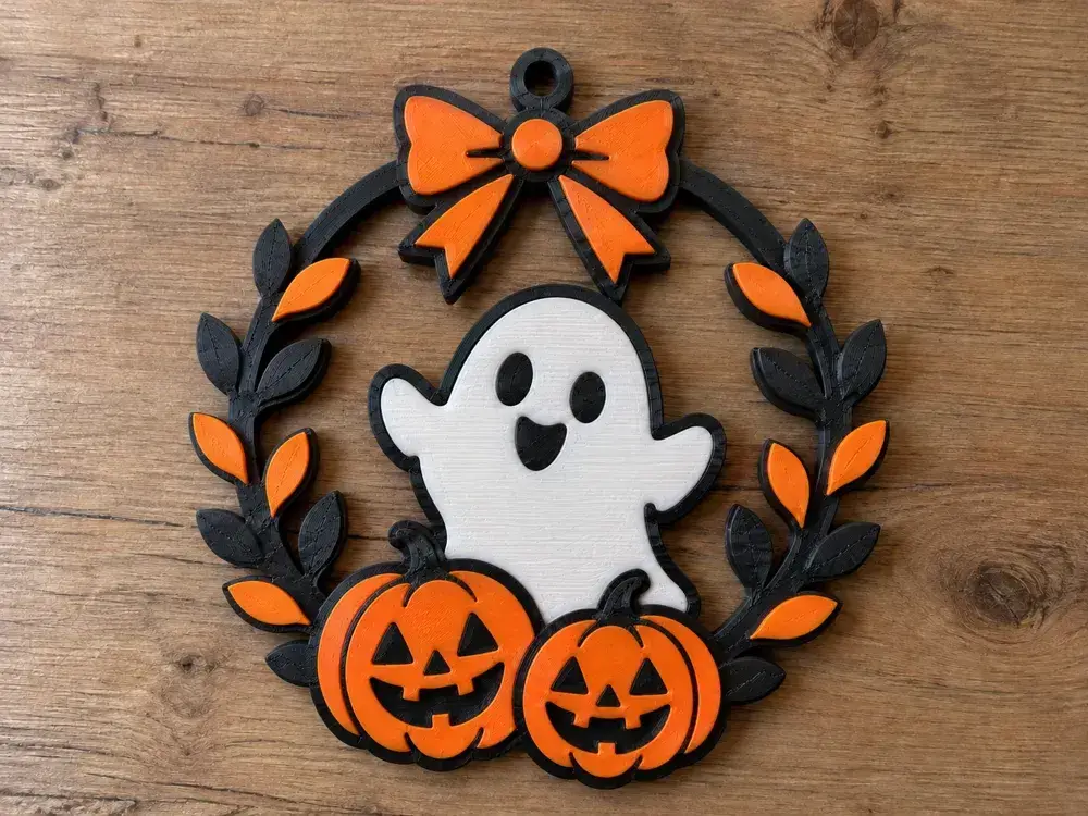 Friendly Ghost & Pumpkin Halloween Wreath