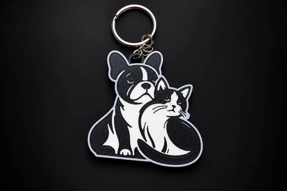 French Bulldog & Cat Keychain