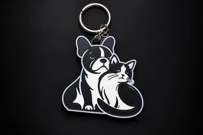 French Bulldog & Cat Keychain