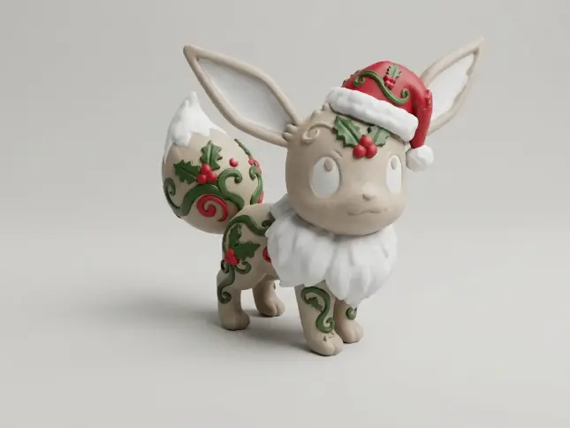 Christmas Eevee – Festive Pokemon Figurine with Santa Hat