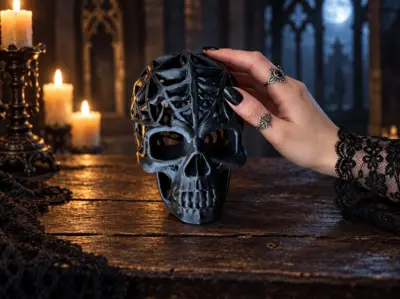 Spiderweb Skull – Gothic Halloween Decor & Horror Sculpture