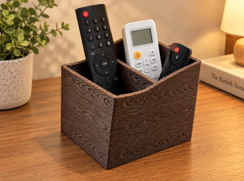 Wood Grain Remote Control Organizer – 3D Printable