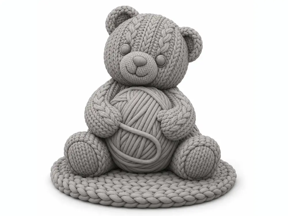 Knitted Bear Cub with Yarn Ball