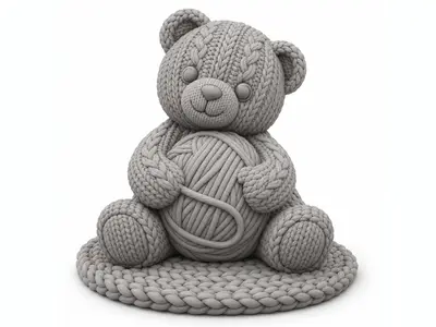 Knitted Bear Cub with Yarn Ball