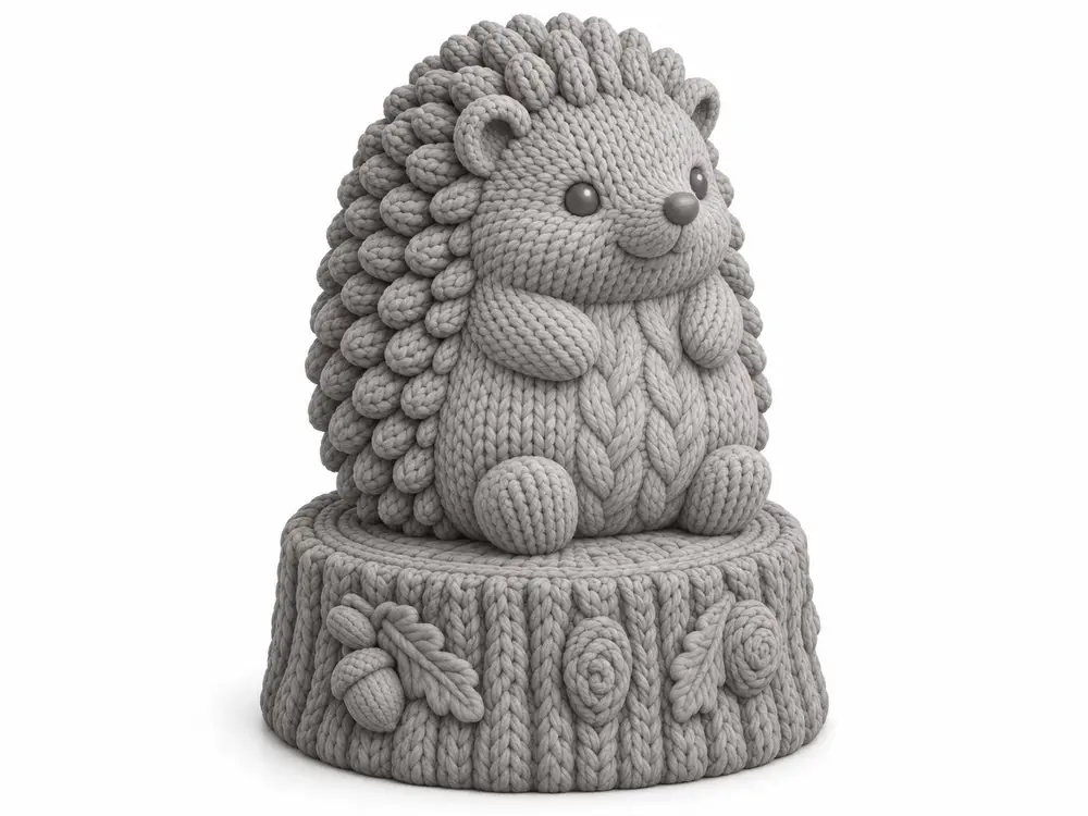 Knitted Hedgehog on a Log