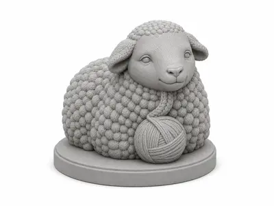 Knitted Lamb with Yarn Ball