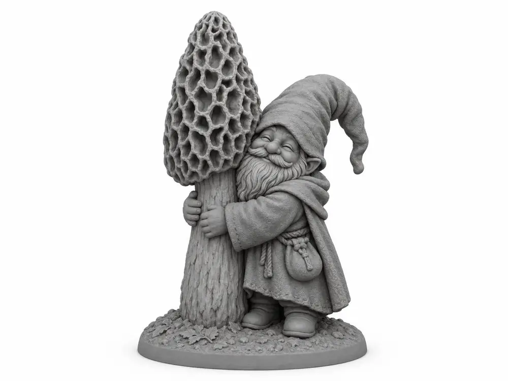 Gnome Hugging a Morel