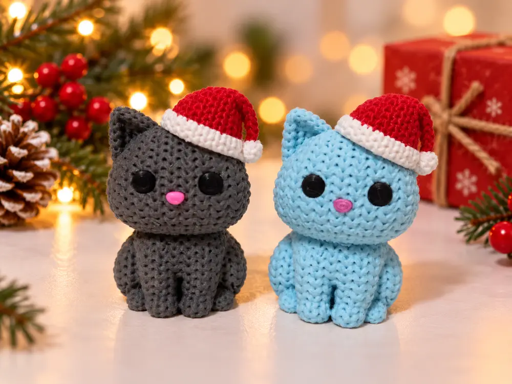Knitted Christmas Crochet Cat – no Glue, snap fit