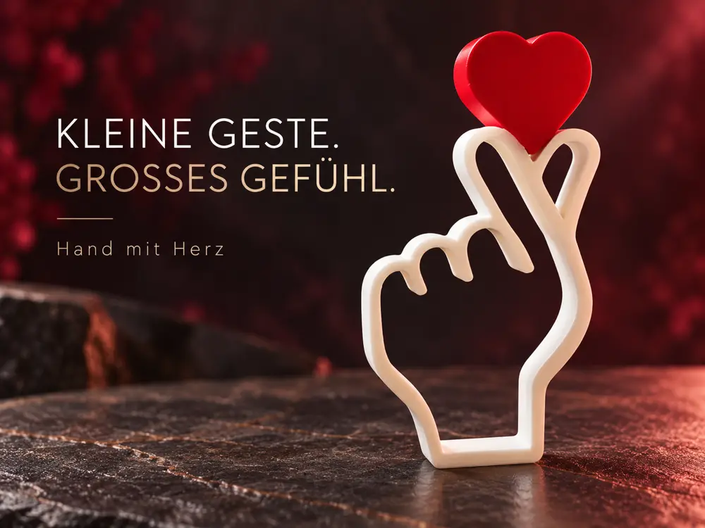 Hand mit Herz – Moderne Fingerherz-Dekoration