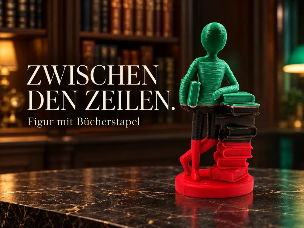 Bücherfreund – Abstrakte Figur mit Bücherstapel