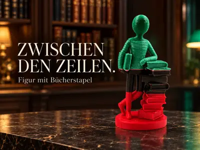 Bücherfreund – Abstrakte Figur mit Bücherstapel