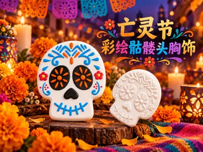 亡灵节彩绘骷髅头胸饰
