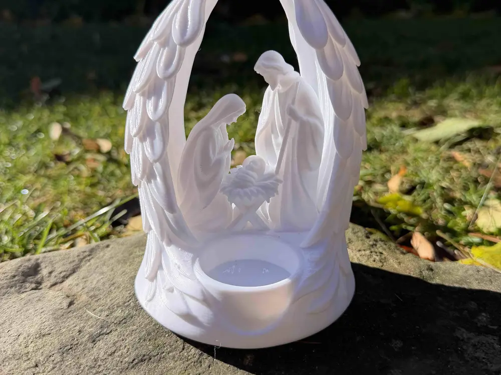 Nativity Scene Tea Light Holder with Angel Wings