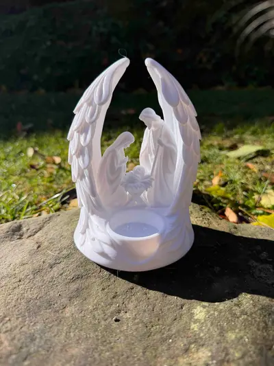 Nativity Scene Tea Light Holder with Angel Wings