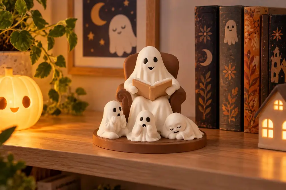 Cute Ghost Family Storytime Figurine