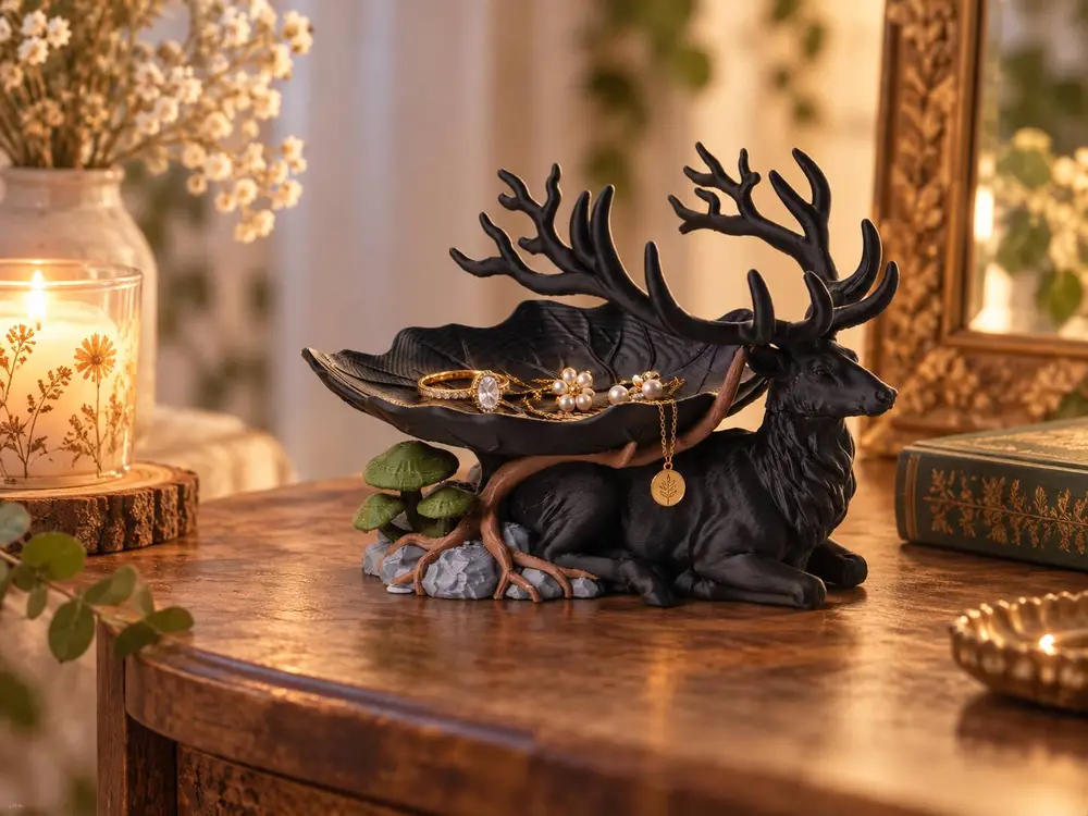 Majestic Deer Leaf Jewelry Tray