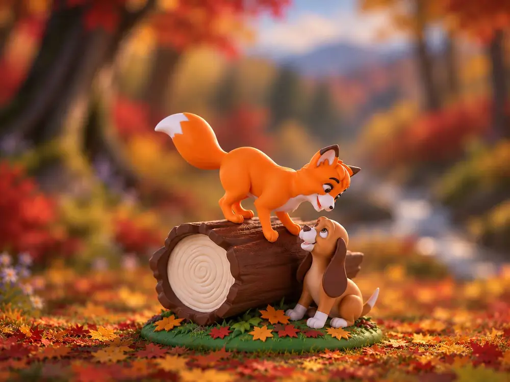 Cute Fox and Dog – Playful Friends Figurine