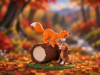 Cute Fox and Dog – Playful Friends Figurine
