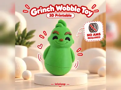 Grinch Wobble Toy 🎄 | 3D Printable Christmas Fidget – No AMS Required