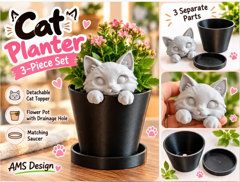 Cute Kitty Planter – Detachable Cat Flower Pot