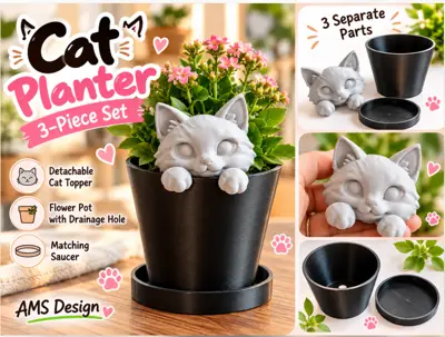 Cute Kitty Planter – Detachable Cat Flower Pot