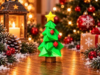 Low Poly Christmas Tree with Ornaments & Star