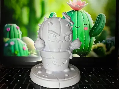 Angry Cactus Character in Pot