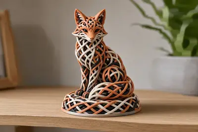 Celtic Fox Sculpture - Multicolor Celtic Knot Woven Fox | Home Decor Statue