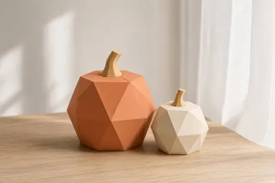 Geometric Pumpkin Pair - Minimalist Halloween Decor | Low-Poly Faceted Pumpkins