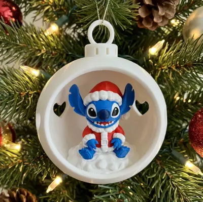 Stitch Christmas Bauble – Santa Outfit & Heart Cutouts