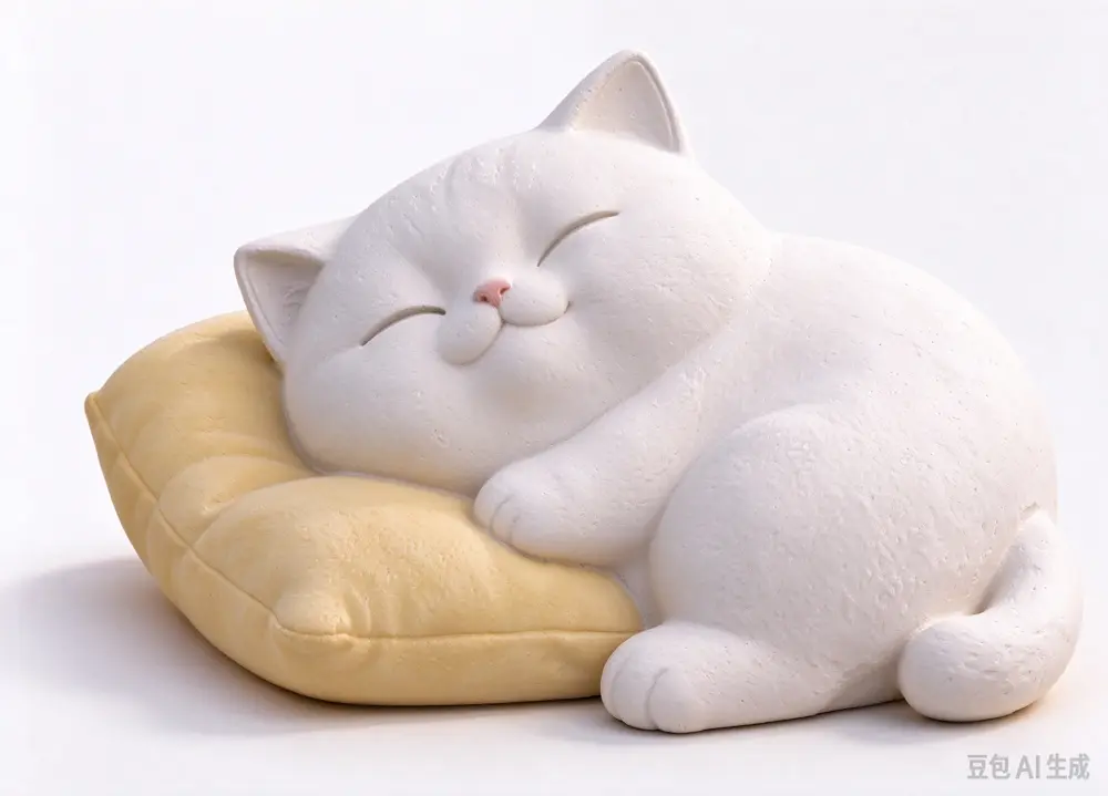 趴枕睡姿的胖猫咪石膏摆件