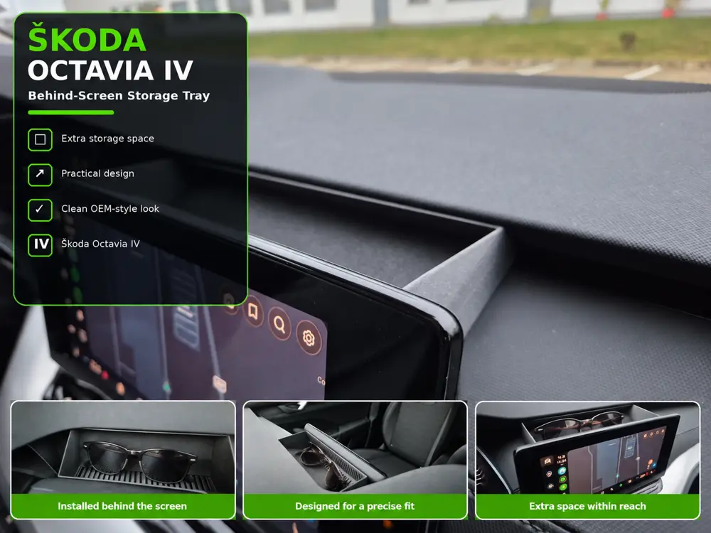 SKODA OCTAVIA IV – Behind-Screen Storage Tray with Ventilation