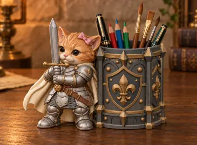 Cat Knight Pen Holder