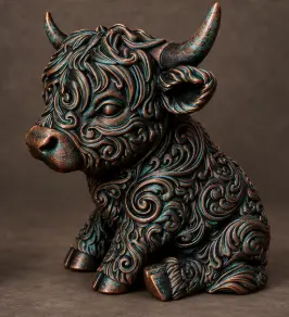 Highland Cow with Ornamental Details