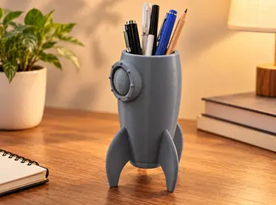 3D Printable Rocket Pen Holder – Space Shuttle Desk Organizer