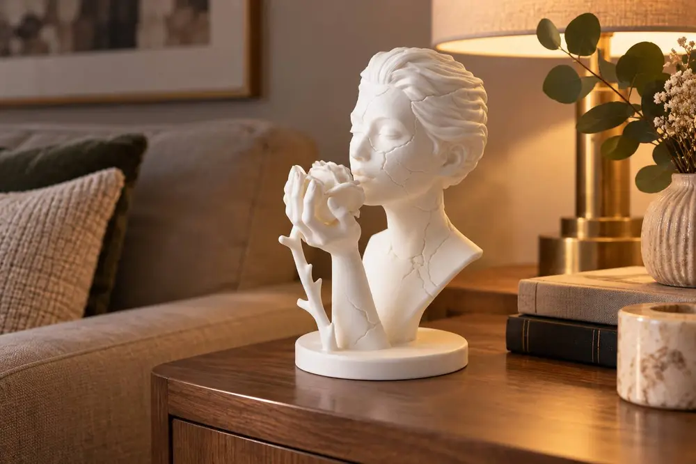 Serene Rose Girl Bust – Elegant Floral Sculpture