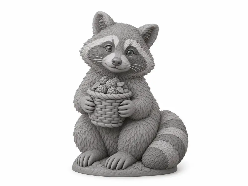 Raccoon with Berry Basket