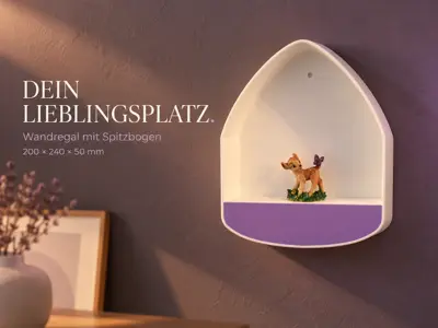 Wandregal mit Spitzbogen und farbigem Akzent